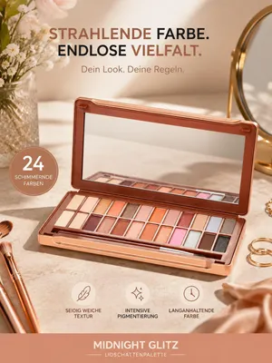 Produktbild von FAB Factory Midnight Glitz Lidschattenpalette – 24 Farben mit Pinsel & Spiegel