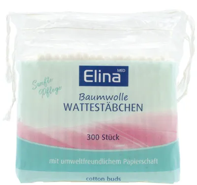 Produktbild von Elina Wattestäbchen, 300 Stück aus Papier, in einem Beutel