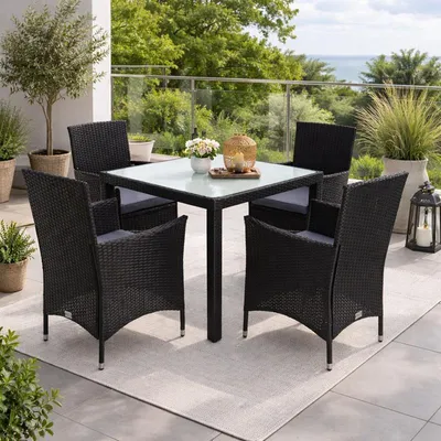 Produktbild von Polyrattan Sitzgruppe Gartenmöbel Set Rattan Gartenset Garten Essgruppe Schwarz