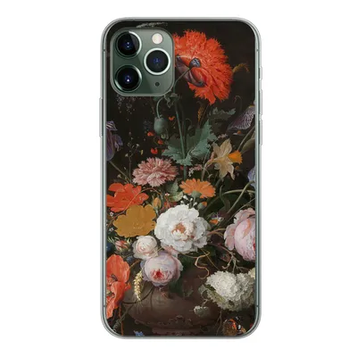 Produktbild von MuchoWow® Handyhülle Schutzhülle Hülle für iPhone 11 Pro Stilleben mit Blumen und einer Uhr - Gemälde von Abraham Mignon Silikon Softcase Handy Hülle - Handy