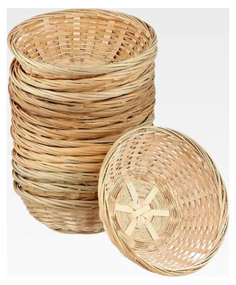 Produktbild von 15 Stück Handgeflochtene Runde Körbchen Klein, 18 x 6 cm Brotkörbchen, Geschenkekorb für Brot, Obst, Geschenke, Aufbewahrung