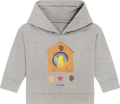Produktbild von Mr. & Mrs. Panda Organic Baby Hoodie Vogelhaus Home 12. - 18. Monat - Heather Grey - Geschenk, Vogel, Haus, Lustige Sprüche, Kapuzenshirt, Hausbau, Kapuzensweatshirt