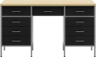 Immagine prodotto di Banco da lavoro con spazio contenitore, 3 pezzi, nero, per ingegneri, in legno e acciaio