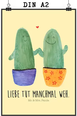 Produktbild von Mr. & Mrs. Panda Bild Kaktus Liebe DIN A2 - Gelb Pastell - Geschenk, Hochzeit, Trennung, Kakteen, Posterdruck, wandkunst, Plakat, drucke, Kunstdruck, Love, Paar