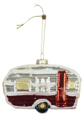 Obrázek produktu pro Vánoční ozdoba – karavan – bílá/červená – sklo – 11,5 x 5 x 8 cm