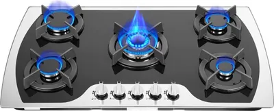 Obrázok produktu pre Plynová varná doska s 5 horákmi – vstavaná varná doska – LPG/fliaškový plyn a zemný plyn – tvrdené sklo 7 mm – výkon 10,25 kW – 90 x 51 cm – výrez 83 x 47 cm – čierna