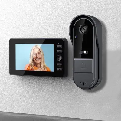 Immagine prodotto di Telecamera di videosorveglianza wireless con schermo da 4,3 pollici - Funzione di videocitofonia wireless per interni - Telecamera di videosorveglianza wireless con monitor