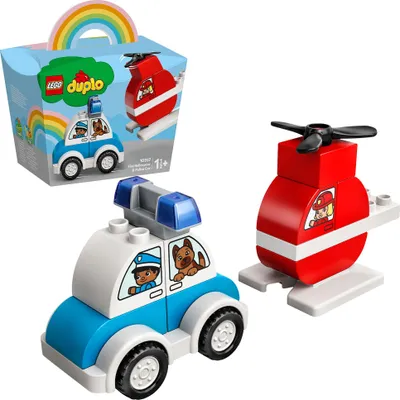 Produktbild von LEGO 10957 DUPLO Mein Erster Feuerwehrhubschrauber und Polizeiauto Spielzeug für Jungen und Mädchen ab 1,5 Jahren zur Förderung der Feinmotorik