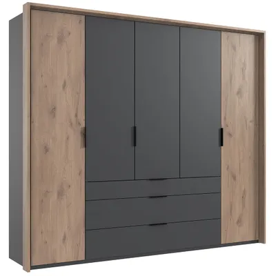 Produktbild von Kleiderschrank 254 cm inkl. Passepartoutrahmen in grau mit Eiche BIELLA-43