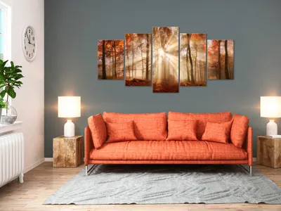 Image de Tableau acoustique Abstrait Forêt 200 x 100 cm Tableaux Mousse acoustique Absorbeur acoustique haute performance Isolation acoustique Toile 5 pièces Tableau mural Acoustique intérieure Isolation acoustique c-B-0189-b-m