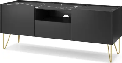Obrázok produktu pre Televízna skrinka Canmore 144 cm - čierny grafit, čierny mramor - šírka 144 cm, výška 55 cm, hĺbka 37 cm