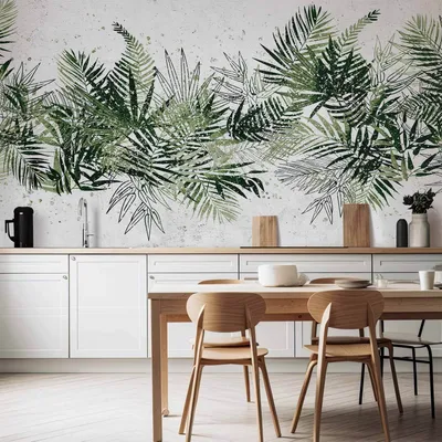 Produktbild von Vlies Fototapete - Jungle and green plume - large tropical leaves on a white background 350x245 cm Blumen b-C-10142-a-a