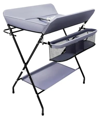 Produktbild von Klappbarer Wickeltisch mit Aufbewahrungskorb, mobile Wickelkommode, Tragfähigkeit 25 kg, für Babys bis 12 Monate, Dunkelgrau