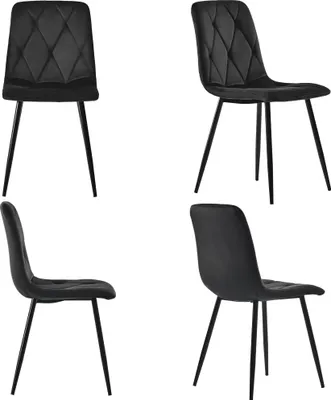 Zdjęcie produktu dla Krzesło do jadalni Sweiko (4 szt.), czarne, zestaw 4 tapicerowanych krzeseł designerskie krzesło, aksamitne krzesło do jadalni, krzesło kuchenne z oparciem, aksamitne siedzisko, metalowa rama, metalowe nogi