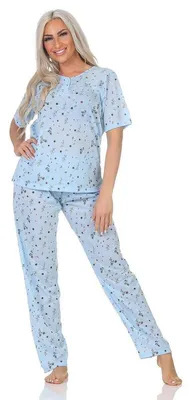 Produktbild von Damen Pyjama zweiteiliger Schlafanzug Pyjama-Set, Blau/XL/42