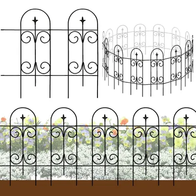 Obrázek produktu pro Elzusha – Dekorativní ohraničení zahrady, vzhled kovaného železa – 14 panelů – výška 82 cm, šířka 6,1 m
