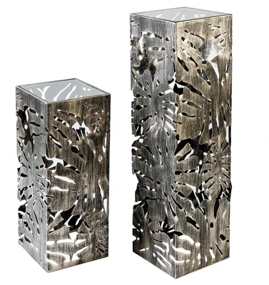 Zdjęcie produktu dla Gilde Säule, "Flora", Blattmotiv, Glas, Metall, bronzefarben, VE 1, L. 27 cm, B. 27 cm, H. 100 cm 74816 4001250748168