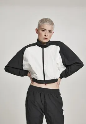 Obrázek produktu pro Dámská přechodná bunda Urban Classics Ladies Short Raglan Crinkle Batwing Jacket blk/wht - XS
