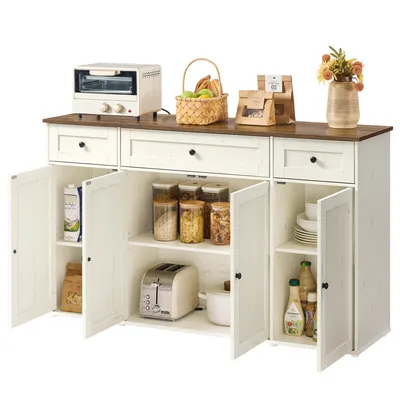 Produktbild von Sideboard, Toolless-Technologie, superschnelle werkzeuglose Montage, Küchenschrank mit Arbeitsplatte, weiß-braun