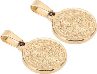Immagine prodotto di 2 pezzi Medaglia San Benedetto, croce pendente con rilievo, resistente alla corrosione, acciaio inossidabile, elegante catena decorativa