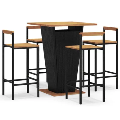 Produktbild von 5-tlg. Gartenbar-Set Schwarz Poly Rattan & Massivholz Akazie