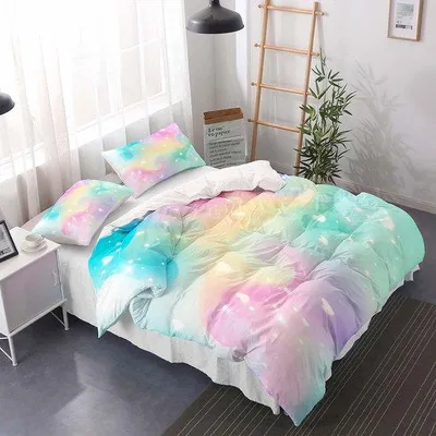 Produktbild von Famanu Bettwäsche Set Farbverlauf - 135 x 200 cm, Mikrofasern, Sterne, glitzerndes Herzmuster