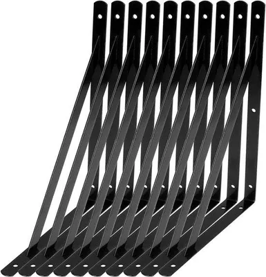 Produktbild von Famanu Wandhalterung 10 Stück dreieckige Halter 90 Grad - Stahl - 300 mm x 190 mm - Halter mit Schrauben und Ankern - Schwarz