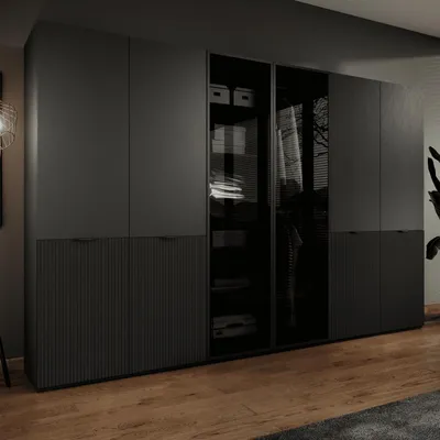 Produktbild von Modularer Kleiderschrank ZEN Schwarz Matt Schwarz & Getöntes Glas Antisol 6-türig Schrank