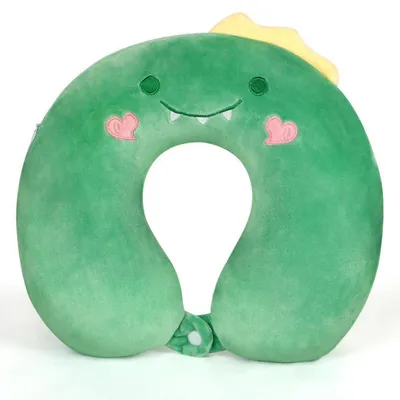 Obrázek produktu pro Polštářek pod krk, dětský/pro dospělé, paměťová pěna, tvar U, dinosaurus, zelený
