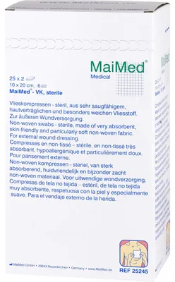 Obrázek produktu pro MaiMed Sterile 6vrstvé sterilní polštářky z rouna 25 x 2 kusy 10 x 20 cm