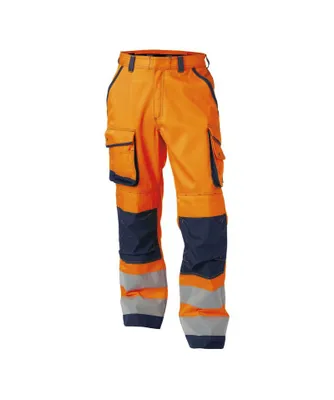Produktbild von DASSY® Chicago Warnschutzhose mit Kniepolstertaschen NEONORANGE/DUNKELBLAU Gr.46 Länge: PLUS