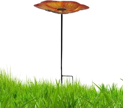 Produktbild von Blumenförmige Vogeltränke aus Metall, 63 cm, mit Erdspieß – Vogelbadschale für Garten, Hof, Rasen, Terrasse und Bauernhof