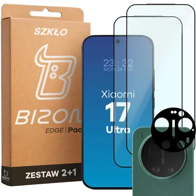 Produktbild von Gehärtetes Glas - 2 Stück + Kameraschutz für Xiaomi 17 Ultra, Bizon Glass Edge Pack, Schwarz