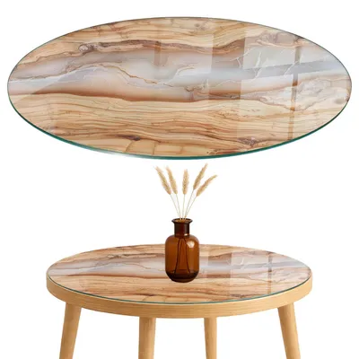 Produktbild von Glasplatte Tisch – Esstischplatte Glas – Tischplatte Glas – Glasarbeitsplatte Tisch – Glasplatte Esstisch – Pflegeleicht – Witterungsbeständig – fi70 cm – Naturholz mit Harz