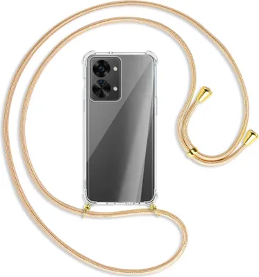 Produktbild von Handykette Backcover-Schutzhülle mit Band (Metall goldfarben) für OnePlus Nord 2T (CPH2399, 6.43'') - Goldkordel