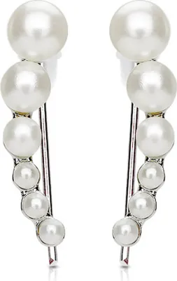 Produktbild von viva-adorno 1 Paar Damen Ear Crawler Ohrringe Ohrklemme Perlen weiß EC1.D5
