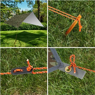 Obrázok produktu pre Kempingová stanová plachta, 3 m x 3 m, nepremokavá, pre hojdaciu sieť, so 6 kolíkmi a 6 lanami, proti UV dažďu, ochrana proti slnku, ľahká, kompaktný prízemný stan, pikniková deka, hojdacia sieť, pre vonkajšie použitie, kempovanie, opakovane použiteľná