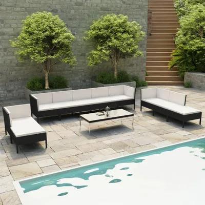 Produktbild von vidaXL 10-tlg. Garten-Lounge-Set mit Auflagen Poly Rattan Schwarz