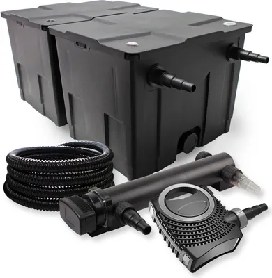 Produktbild von SunSun Komplettset: CBF-350B Teichfilter bis 60000 L Teichfilteranlage als Durchlauffilter, CTF-8000 SuperECO Teichpumpe 8000l/h 70W, CUV-336 Teichklärer UVC Klärer mit 36W, 25m Teichschlauch 25 mm