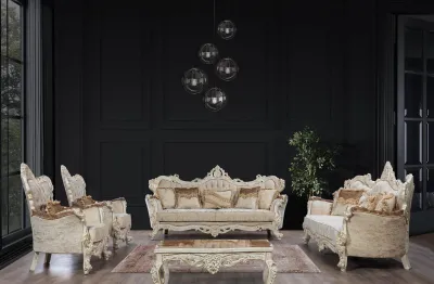 Produktbild von Chesterfield Barock Dreisitzer Couch Möbel Couchen Stoff Gold Sofa