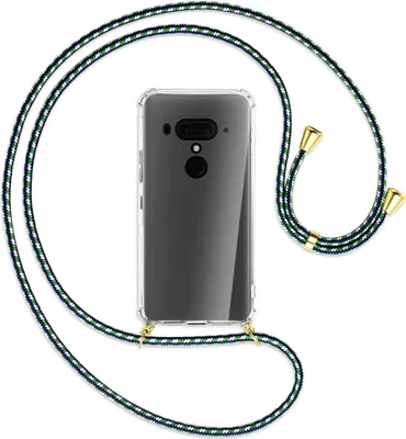 Produktbild von Handykette Backcover-Schutzhülle mit Band (Metall goldfarben) für HTC U12 Plus - grün/blau/weiß