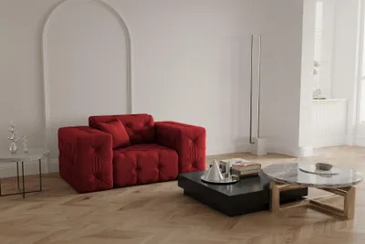 Productafbeelding van Design fauteuil CHANTAL, bekleed met stof Opera Velvet in robijnrood
