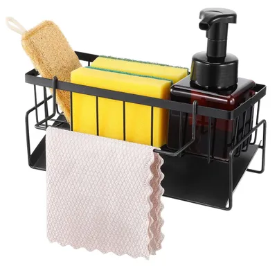 Produktbild von Küchenorganizer für die Spüle (23 x 10 x 9 cm), Schwammhalter mit Abtropfgestell, Halter für Spülmittel und Geschirrtuchhalter, Küchenorganizer aus Edelstahl für Spüle und Arbeitsplatte.