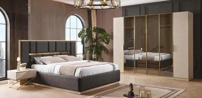 Produktbild von 4tlg Schlafzimmer Set Bett 2x Nachttische und Kleiderschrank