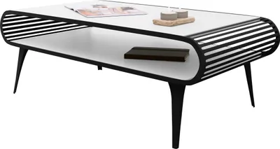 Produktbild von MIRJAN24 Couchtisch Aristo, Wohnzimmer Kaffeetisch, Basis aus Stahl (Farbe: Schwarz / Arktisches Weiß)