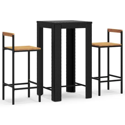 Produktbild von 3-tlg. Gartenbar-Set Schwarz Poly Rattan & Massivholz Akazie
