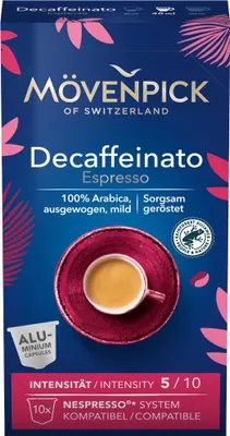 Obrázok produktu pre Kávové kapsule DECAFFEINATO ESPRESSO v hliníkových kapsuliach od Mövenpick 55g