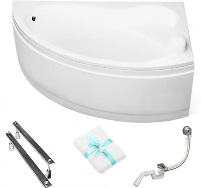 Produktbild von Aqua For You | Besco Badewanne Asymmetrisch Ada Rechts - 160x100 Cm - Antibakterielle Beschichtung - Chrom-siphon - mit Verkleidung - mit Beinen