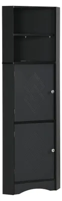 Image de Armoire de salle de bain - Armoire d'angle - 36,5 x 36,5 x 155 cm - Deux compartiments de rangement - Étagère ouverte avec étagère réglable - Panneau de particules - Noir