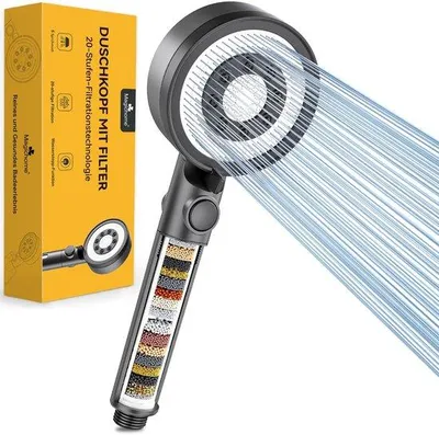 Immagine prodotto di Doccia a risparmio idrico con filtro a 20 strati, 5 tipi di getto, doccetta ad alta pressione